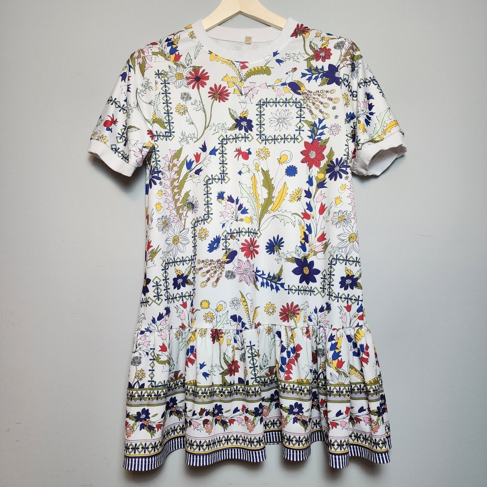 Colorful Floral Print Short Sleeves Tiered Ruffled Dress